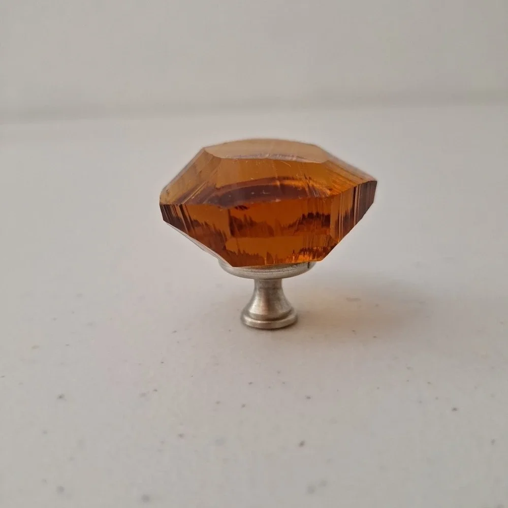 Vintage Antique MCM Amber Jewel Diamond Cut Drawer Pull Knob Door Handle